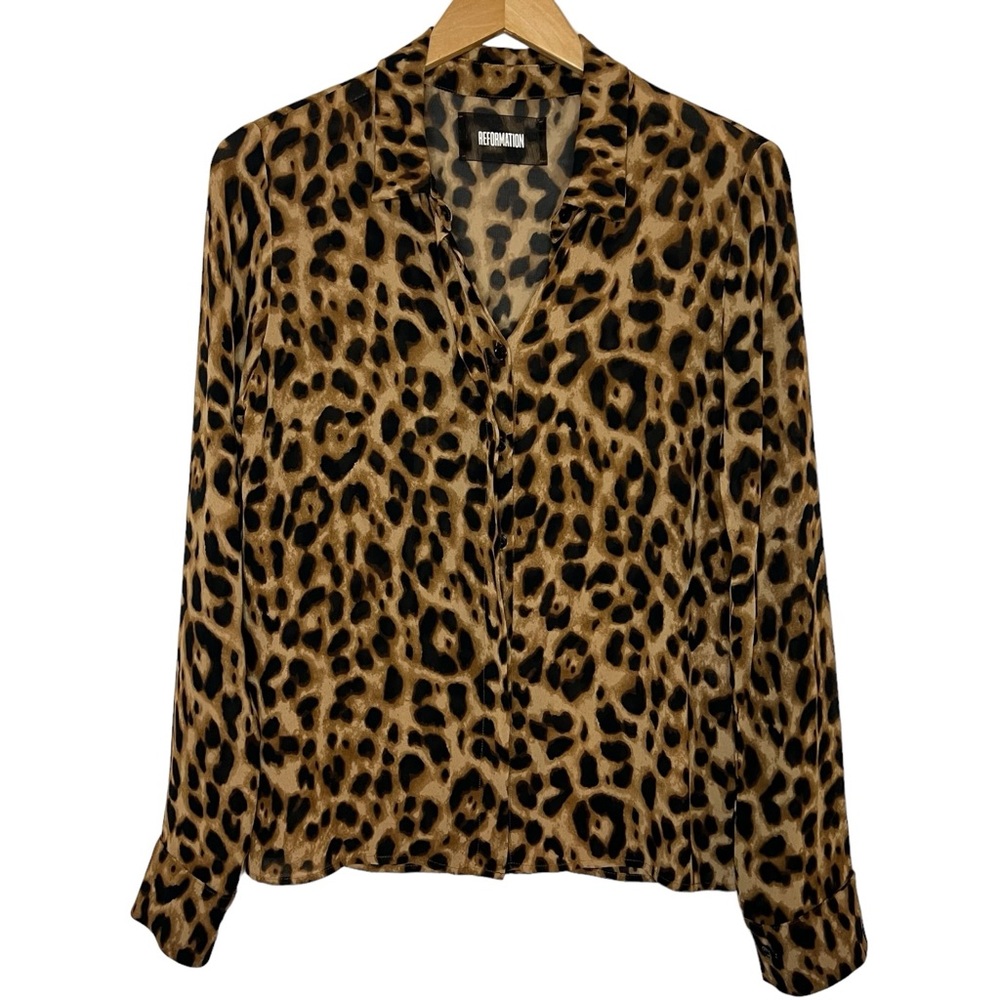 Reformation Leopard Print Button-Up Shirt - Brown & Black